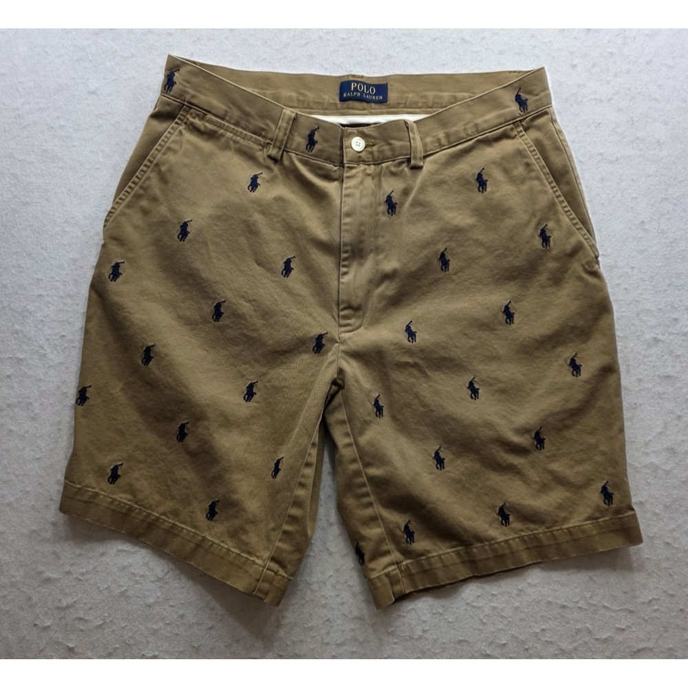 Polo Ralph Lauren Men's Brown w Embroidered Blue Ponies Chino Shorts. Size 32 - Picture 2 of 7